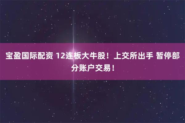 宝盈国际配资 12连板大牛股!上交所出手 暂停部分账户交易!
